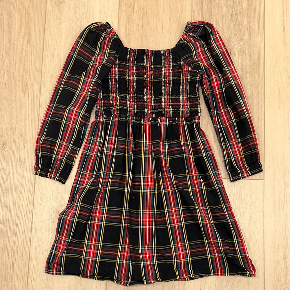 Crewcuts J. Crew Girls Black Tartan Dress Plaid Christmas Smocked Youth Size 10